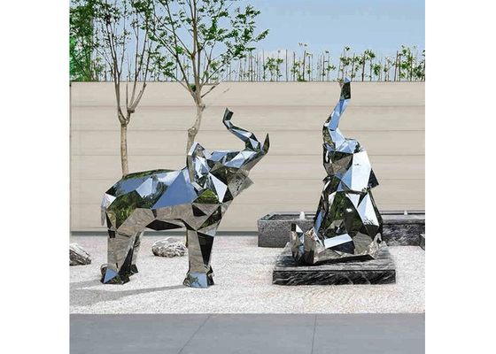 Elephant Mirror Stainless Steel Sculpture For Contemporary Garden Decoration
