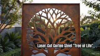 Escultura de pantalla de jardín "Árbol de la vida" de acero corten cortada con láser
