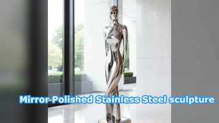 Modern Minimalist Stainless Steel Human Statue, Mirror Polished Abstract Art, Indoor Floor Decor