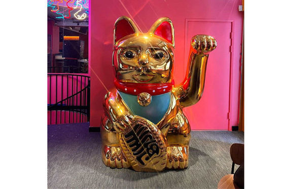 Un buen precio. Oro animal Lucky Cat Statue de la escultura de la fibra de vidrio grande al aire libre en línea