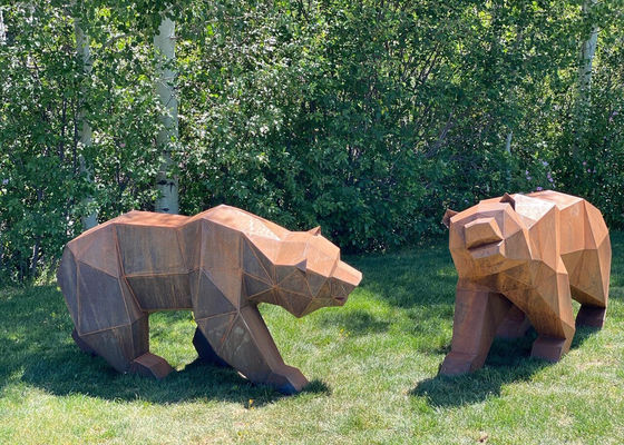 Un buen precio. Decoración de jardín personalizada Corten de acero Geometría Escultura de oso en línea