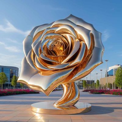 Un buen precio. Fabricante de esculturas metálicas Espejo Oro Escultura de rosas de acero inoxidable en línea