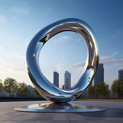 Un buen precio. Estética moderna Arte metálico Esculptura de círculo de acero inoxidable de espejo grande al aire libre en línea