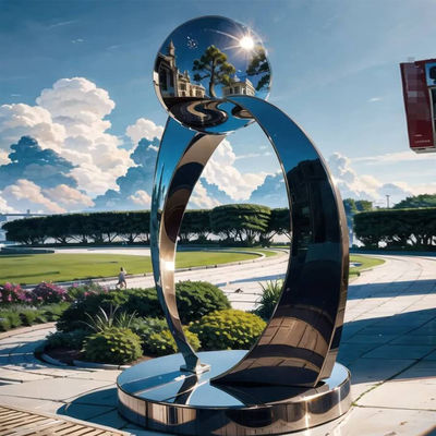 Un buen precio. Gran jardín al aire libre Arte abstracto Espejo de metal Escultura de acero inoxidable pulida Hoteles Artesanía de metal al aire libre en línea