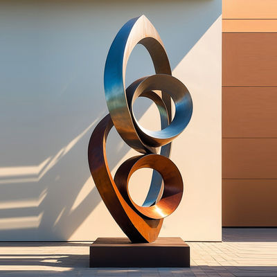 Un buen precio. Decoración Combinación de acero óxido con escultura de círculo de acero inoxidable en línea