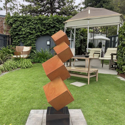 Un buen precio. Modern Outdoor Garden Decorative Rusted Corten Steel Tiered Cube Sculpture en línea