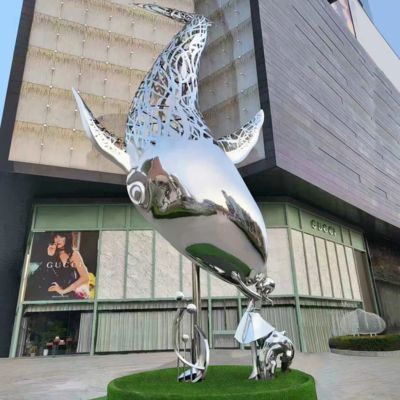 Un buen precio. Noche urbana Iluminada Escultura de ballena de acero inoxidable con luz en línea