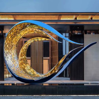 Un buen precio. Escultura de luz de acero inoxidable inspirada en las ondas modernas para decoración pública en línea