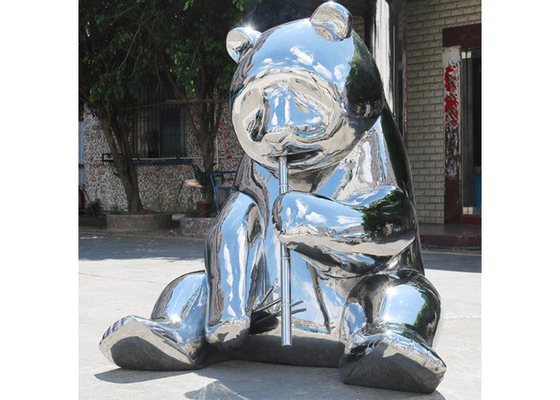 Altura de Panda Sculpture With Size el 150cm del acero inoxidable del espejo de la decoración de la plaza