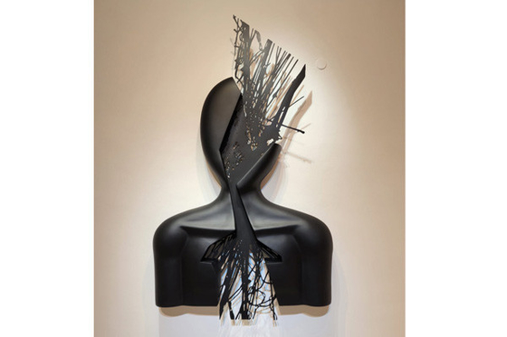 Un buen precio. final mate del negro de la escultura del arte de la pared de la figura abstracta de la fibra de vidrio del 145cm H en línea
