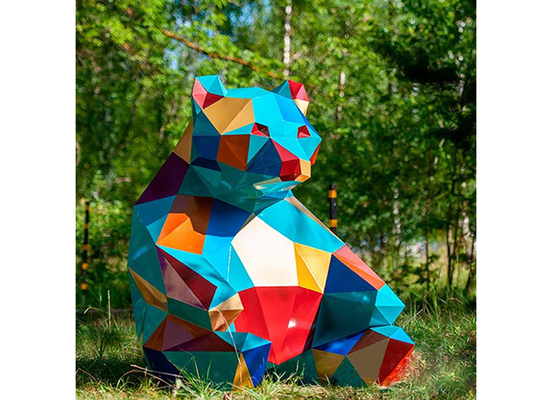 Decoración de jardín contemporáneo Escultura de oso de acero inoxidable Colorido