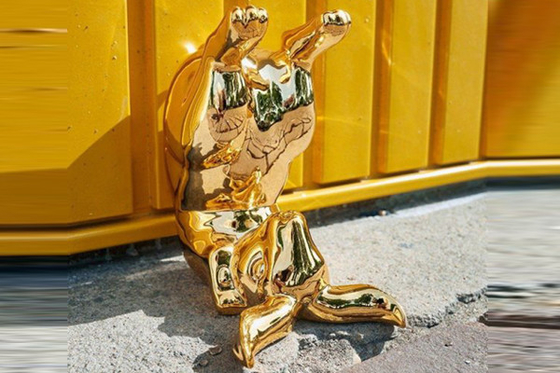 Decoración de exteriores moderna Espejo Oro Escultura de conejo de acero inoxidable