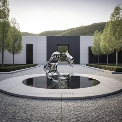 Escultura de onda de acero inoxidable pulido para la decoración de patios y parques públicos