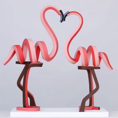 Un buen precio. Pájaro de fibra de vidrio rosa alto amor a los flamencos fabricante de esculturas en línea