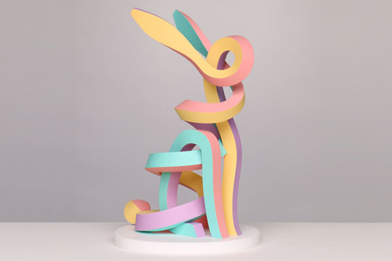 Un buen precio. Escultura de perro conejo de acero inoxidable para exteriores Arco iris acabado pintado en línea