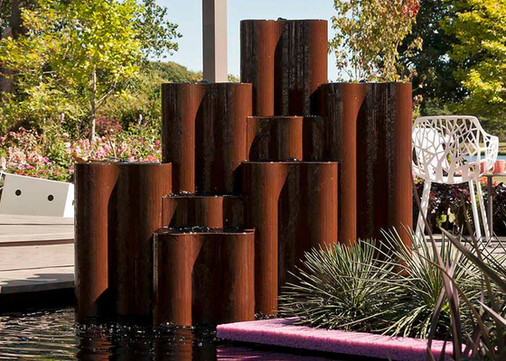 Fuente de agua de columna de acero corten de exterior personalizada para jardín