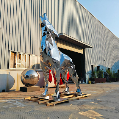 Un buen precio. Gigante de 3 metros de acero inoxidable Espejo de animales Escultura geométrica de lobo en línea