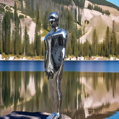 Hombre Abstracto Moderno Personalizado Escultura de acero inoxidable En tamaño natural Espejo Arte de metal pulido