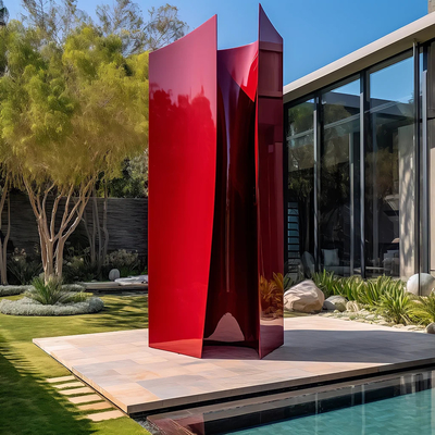 Dinámica y vibrante de acero inoxidable escultura de metal pintado de rojo para la decoración de los parques públicos