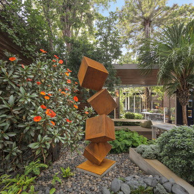 Esculturas de la Torre de Cubo del Jardín al Aire Libre Moderno Rusty Abstract Corten Acero Técnica de soldadura de metal