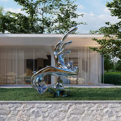 Un buen precio. Gran espejo de metal exterior moderno escultura de acero inoxidable pulida en línea