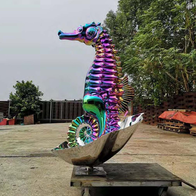 200cm de acero inoxidable exterior escultura de caballo de mar PVD revestimiento