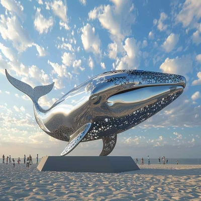 Un buen precio. Decoración moderna de acero inoxidable Escultura de ballenas delfines y animales Arte al aire libre en línea