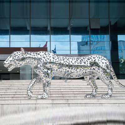 Decoración exterior de plaza o villa Escultura de leopardo de acero inoxidable