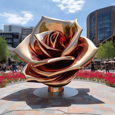 Un buen precio. Idea de regalo única Elegante Escultura de rosa de acero inoxidable Escultura de arte de jardín en línea