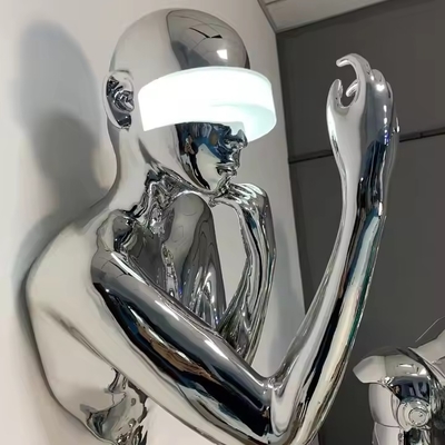 Lámpara de pared moderna con escultura creativa para vestíbulo de hotel, sala de exposiciones, LED, dama, adornos de acero inoxidable