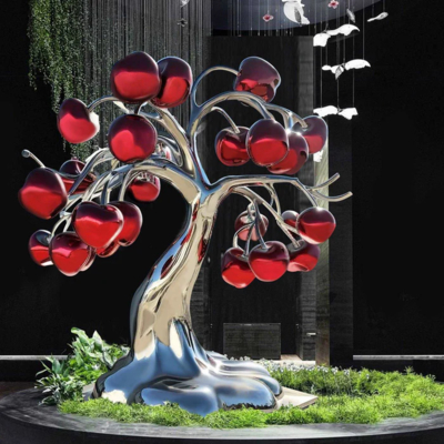 Un buen precio. Decoración de hotel moderno Espejo acabado de acero inoxidable Escultura del manzano en línea