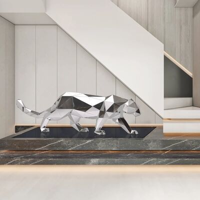Un buen precio. Modern Geometric Leopard Sculpture - Mirror Polished Stainless Steel Art Statue for Home & Office Decor en línea