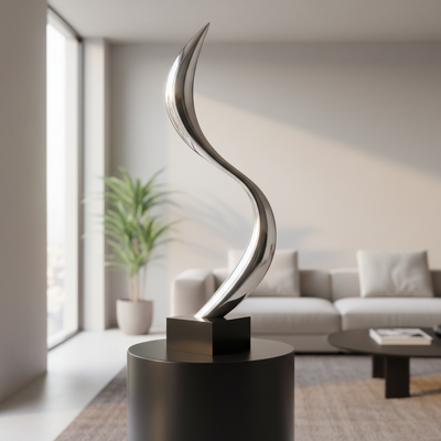 Custom Polished Modern Abstract Stainless Steel Sculpture Indoor Art Ornament