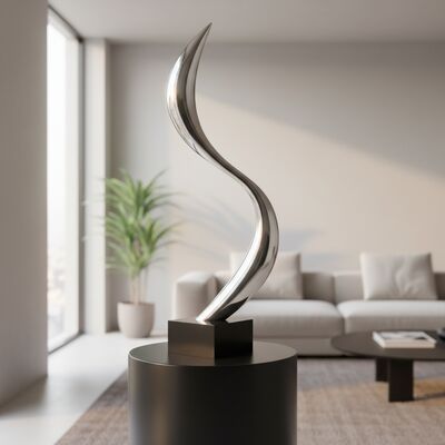 Un buen precio. Esculptura de acero inoxidable abstracta moderna pulida a medida Ornamento de arte de interior en línea