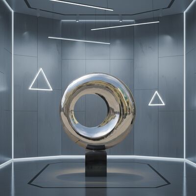 Espejo personalizado de acero inoxidable pulido Escultura de arte moderno de interior circular Estatua de decoración abstracta