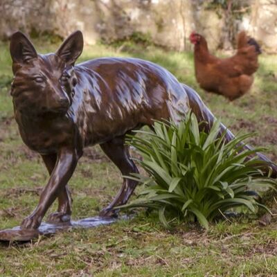 Un buen precio. Decoración de arte de metal personalizado al aire libre Estatua de escultura de cobre de animales de zorro de acero en línea