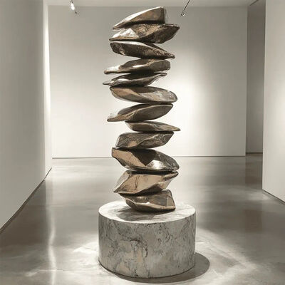 Un buen precio. Escultura contemporánea de acero inoxidable de roca equilibrada con pedestal de mármol para el vestíbulo del hotel y la decoración de la galería en línea