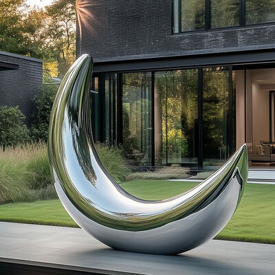Un buen precio. Decoración de jardín moderno Escultura de la luna pulida de acero inoxidable en línea