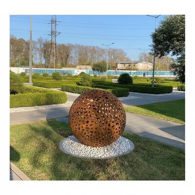 Escultura de Esfera de Acero de Corten Esfera de Jardín de Metal Rusty para Decoraciones Exteriores