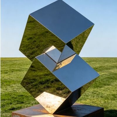 Un buen precio. Escultura de estatua personalizada de acero inoxidable pulido espejo decorativo de metal de cubo irregular de diseño original en línea