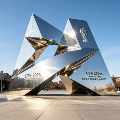 Un buen precio. Esculptura geométrica de monumento de acero inoxidable pulido con espejo personalizado para eventos de EE.UU. 2026 en línea