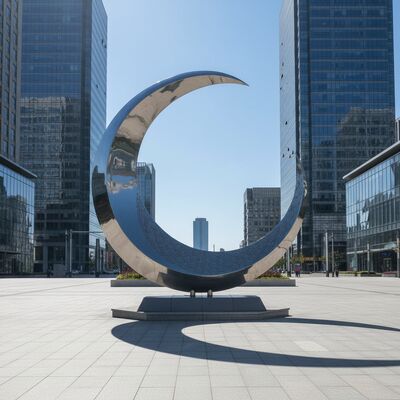 Un buen precio. Arte de media luna hueca pulida de acero inoxidable para el jardín de jardín para la decoración de plaza en línea