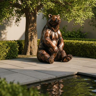 Large Bronze Bear Sculpture for Outdoor Garden Realistic Sitting Brown Bear Statue Custom Metal Animal Art Decor for Park Villa