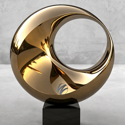 Un buen precio. Titanio oro pulido de acero inoxidable anillo abstracto escultura con base de granito negro ♪ en línea