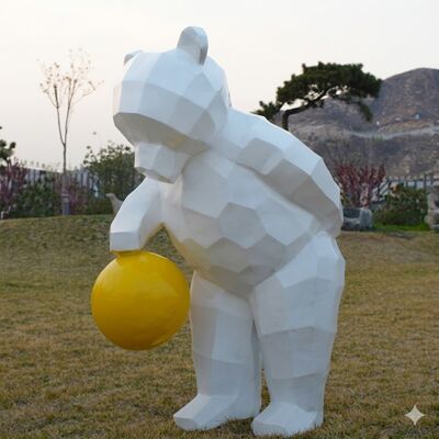 Un buen precio. Decoración de jardín Esculptura de oso de acero inoxidable pintada geométrica en línea