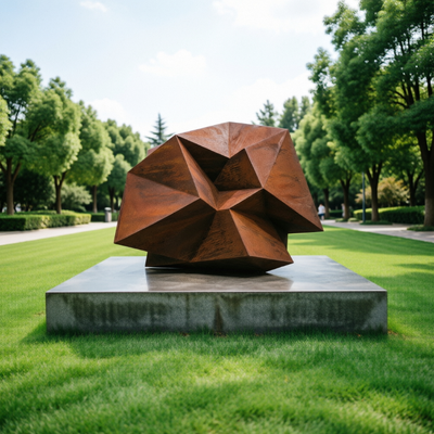 Un buen precio. Escultura geométrica de acero cortinado abstracto grande Estatua de arte poliedro al aire libre moderna Jardín Parque Plaza Hotel Decoración del paisaje en línea