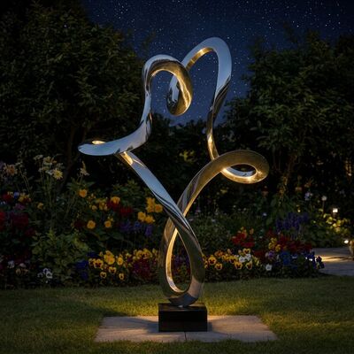 Corazón Eterno Moderno | Escultura Abstracta de Acero Inoxidable Pulido a Espejo 8K para Paisajes de Lujo