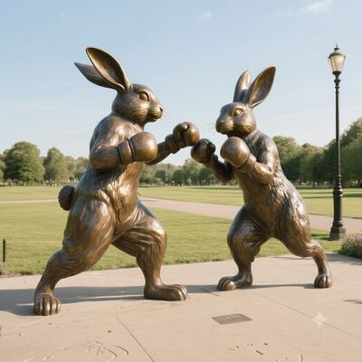 Un buen precio. Estatua de liebres de boxeo de bronce de tamaño natural en línea