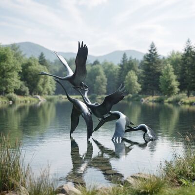 Escultura de grulla de bronce para exteriores, estatua de pájaros voladores para jardín, fuente de agua, decoración de estanque, gran metal con acabado de pátina, paisaje personalizado