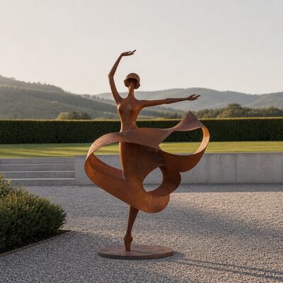 Un buen precio. Escultura de mujer bailarina de metal a tamaño real, estatua de jardín de acero corten, decoración de arte para exteriores, césped, patio, piscina, figura de bailarina moderna hecha a mano En línea